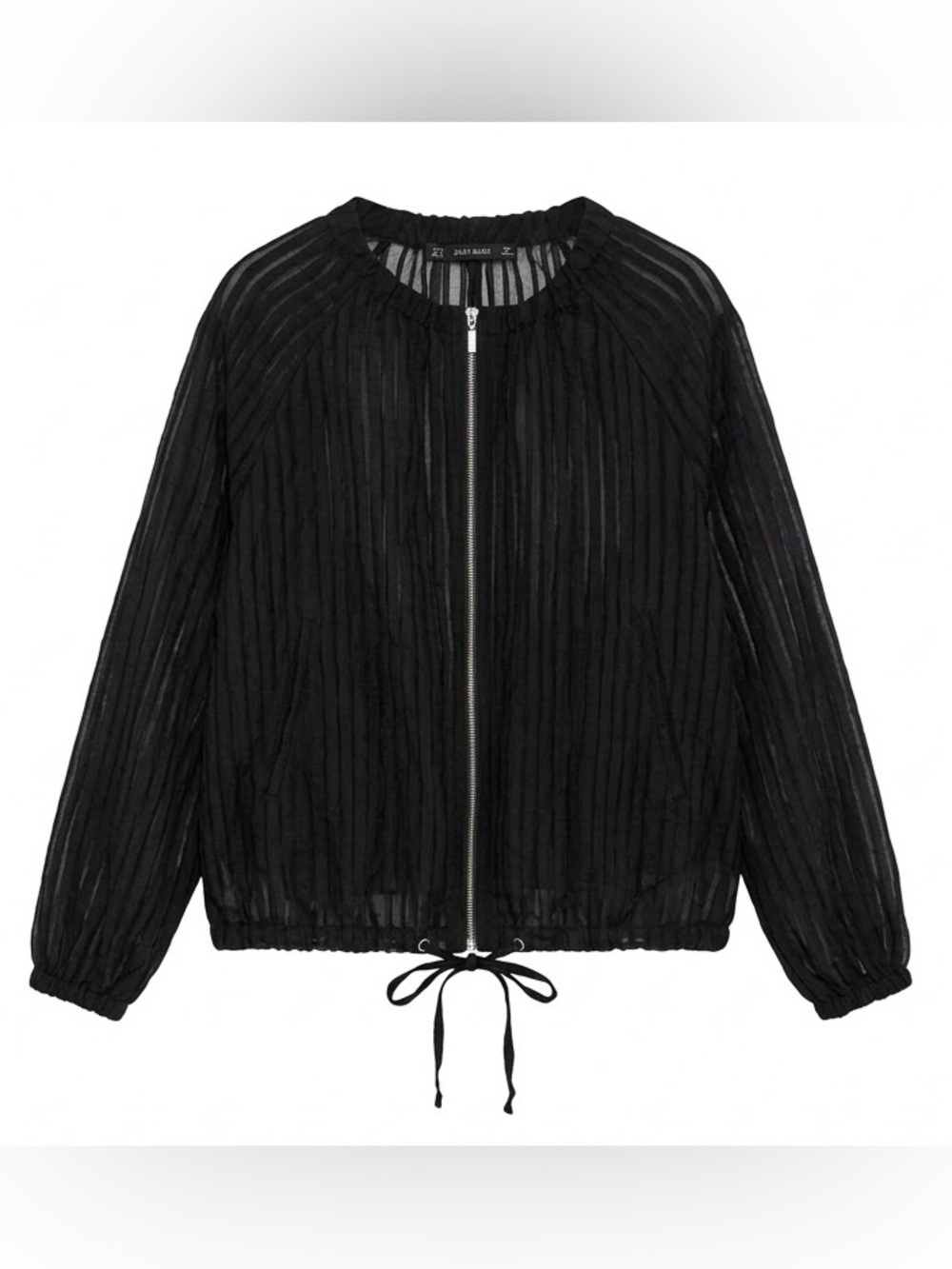 ZARA BASIC Black Sheer Striped Zip Up Lightweight Bomber Jacket S Whimsigoth